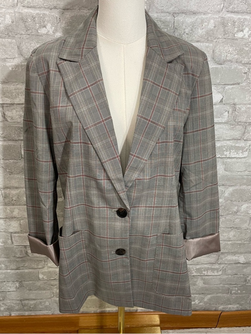 Forever 21 Grey Plaid Blazer with Pink Windowpane